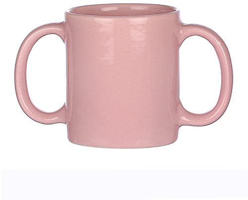 HealthGoodsin - Taza de cerámica con dos asas para ayudar a los temblores | Taza de doble asa sin BPA para un agarre seguro | 11.83 onzas líquidas Oz. (350 ml), Rosado