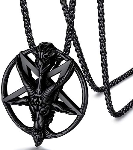 FaithHeart Collar Satan Cabeza de Cabra Colgante Satan Pentagrama Invertida Acero Inoxidable 316L Regalo Halloween Joven