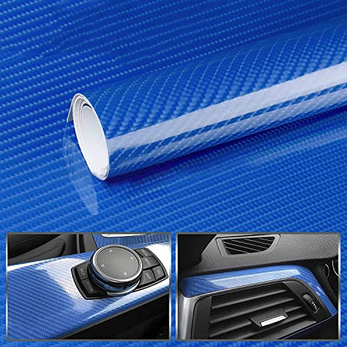 CompraFun Carbon Folie, 6D Selbstklebend Autofolie Vinyl Blau, Wasserdichter Auto Schutz Folie 150 * 30cm