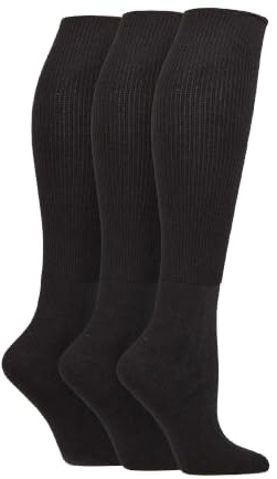 IOMI Knee High Diabetic 3 Pack Bamboo Non Elastic Socks for Swollen Feet | Long Extra Wide Non-Binding Soft Top Socks (12-14, Black)