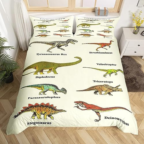 Homewish Set di biancheria da letto per bambini con copripiumino e federe, motivo dinosauro antico, per letto king size, con 2 federe