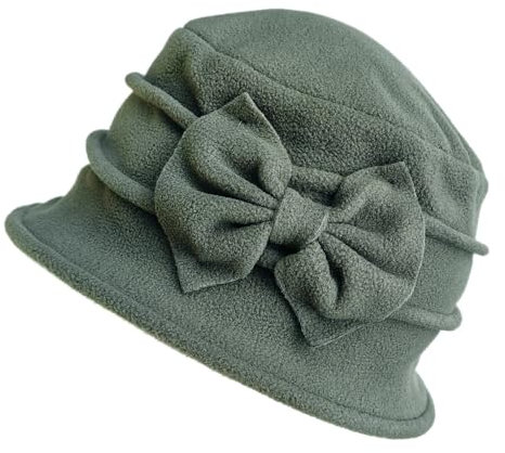 ZffXH Bucket Hat Damen, Military Green Winter Warm Women Wool Knit Fleece Floral Eimer Cloche Hut, Ladies 20er Jahre Frauen Hat, Pflaume Stop Kirche Derby Eimer Vintage Cap