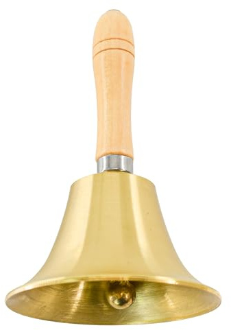 MrMrKura Campanas de llamada de mano de latón macizo súper fuertes con mango de madera, campanas de mano para llamadas de comedor, angustia, aula, restaurante y boda (M)