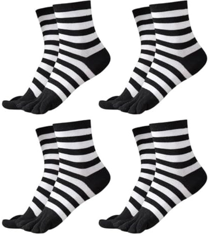 EUPSIIU 4 Paires Chaussettes à Doigts Femme Chaussettes avec Orteils, Respirant Coton Chaussettes Orteils Séparés Running Chaussette Doigt de Pied Sport, Filles Chaussettes Yoga Danse (Coton, Noir)