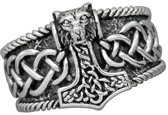 TreasureBay Anillo vikingo de plata 925 con diseño de martillo de Thor Mjolnir para hombre, anillo vikingo nórdico escandinavo punk para hombre, Plata de ley, TBR925MR