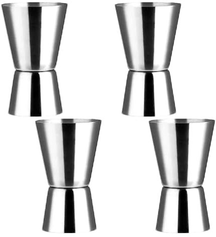 KAV Stainless Steel Shot Measure Alcohol Jigger - Spirit Measures 15/30ml - Dual Drinks Measure Cup for Bar, Party, Cocktail Shaker - Perfect for Wine and Craft Drinks - Pack of 4