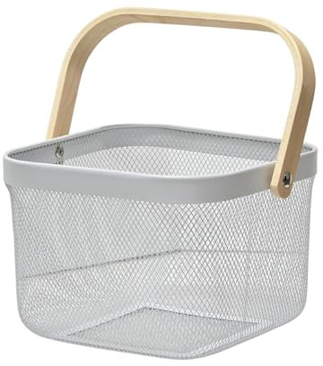 Trendi Wooden Handle Fruit Basket - Multi-functional Storage for Kitchen, Bathroom, Pantry, Cabinet, Shopping, Picnic (White)