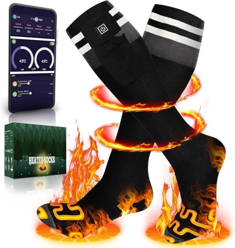 Beheizbare Socken Damen Herren,Beheizte Socken mit Akku Beheizte Socken Mit 7.4 V/22.2 WH, Fußwärmer mit APP-Steuerung 5 Einstellbarer Temperatur, Skihandschuhe Für Winter Skifahren, Radfahren