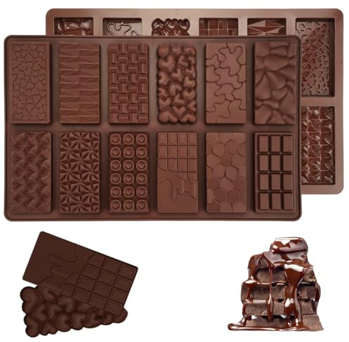 2 Pezzi Stampo Cioccolato,Stampo per Cioccolato in Silicone,Stampi Cioccolato per 12 Tavolette di Cioccolato,Antiaderente Stampo Cioccolato Tavoletta,Stampi Cioccolatini Silicone per Praline,Caramelle