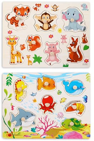 2 Sätze holzpuzzle 3 Jahr，holzpuzzle Kinder，Puzzle ab 1-3 Jahr，holzspielzeug ab 2 Jahr，steckpuzzle Holz ab 1-3 Jahr