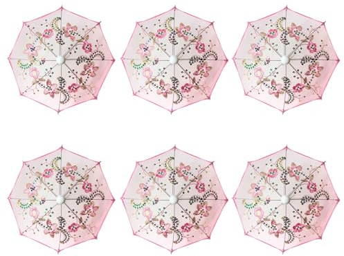THY COLLECTIBLES Pack of 6 Mini Lace Umbrella Parasols with Sequins - Delicate Decorative Small Umbrella for Weddings, Showers, Parties and Events - 11.6 inch Diameter (Pink)
