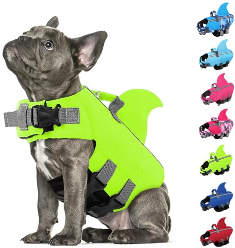 AOFITEE Dog Life Jacket Shark Small, Adjustable Life Jacket Dog Shark Fin with Rescue Handle, Reflective Dog Life Jacket, High Flotation Life Jacket for Small, Medium Dogs