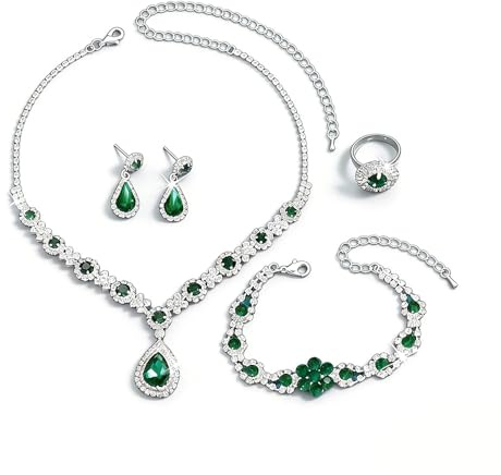 XFSRG Señoras Joyería Set Rhinestone Pendientes Collar Pulsera Anillo Clásico 4 Piezas Mujeres Joyería Juegos de Joyas para Boda Fiesta Prom