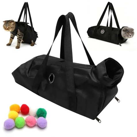 HENGBIRD Bolsa de Cuidado de Gatos Bolsa de retención de Gatos antiarañazos para Limpieza de oídos Recorta Las uñas Incluye Juguetes Ideal para Gatos pequeños Uso en casa o Veterinario