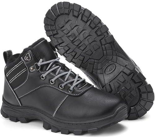 ricema Stivali Uomo Donna Inverno Scarpe da Neve Caldi Snow Boots Impermeabili Stivaletti Pelliccia Stringate Outdoor, Nero 47 EU