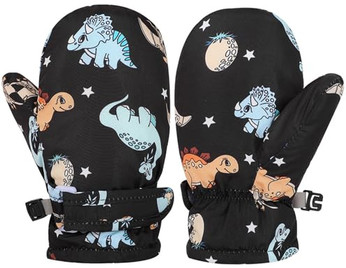 EOAMGO Toddler Boys Waterproof Mittens, Kids Ski Mittens with Fleece Lining, Warm Winter Snow Gloves (Black, M)