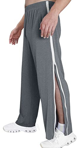 Zanisouta Pantalones de rehabilitación para hombre con apertura lateral, pantalones de entrenamiento de pierna ancha, pantalones de chándal con cremallera completa, ropa deportiva holgada, pantalones