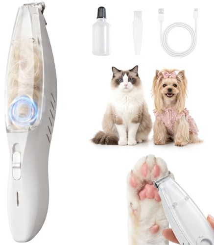 Asoway Maquina Cortar Pelo Perros, Cortapelos Perros Con depósito de pelusa | Recortadora de patas para perros y Gatos Recargable por USB para Perros Gatos Patas Ojos Orejas Cara