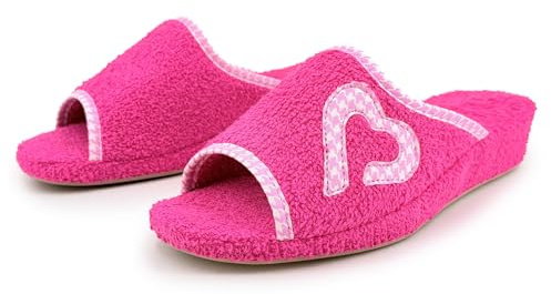 JOMIX Chaussons Éponge Ouverte Femme Maison Été Talon Compensé Semelle Liège Confortables avec Cœurs pour Dame Souple Légères
