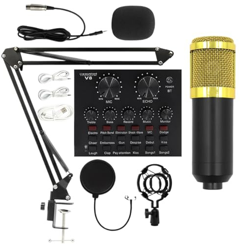 Inspelningsmikrofonset – kondensorstudioutrustning, professionell utrustning för livestreaming, podcast saxarmfilter | montera ljudgränssnitt, sångsång och bärbar dator Njut av enkel inspelning