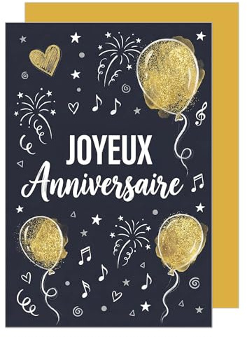 Edition Seidel carte d’anniversaire premium avec enveloppe. Carte de vœux carte double avec message Joyeux anniversaire pour homme femme amis appréciation ballons dorés élégants (G4155 SW026)