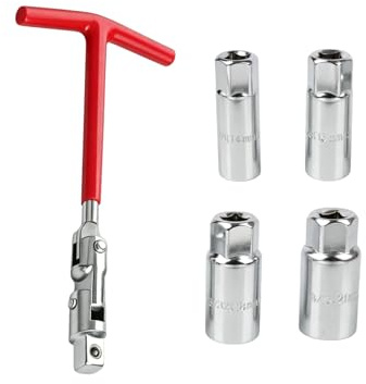 Aelxveba 5PCS Llaves para Bujías, Llave de Bujías Universal Y Mango en Forma de T, 4 Tamaños Bujías (14/16/18/21mm), Fabricado en Acero Al Carbono, para Coches, Motos, Cortacésped Y Pequeños Motores