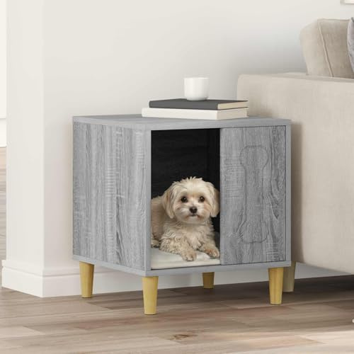 Sonoma Dog Kennel Grey Wood Material 44 x 42 x 49 cm Indoor with Mounting Kit Modern Retreat Sleeping Place for Dogs and Puppies