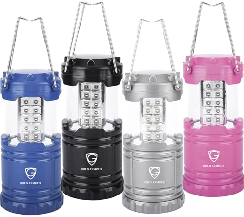 Gold Armour Camping Lanterns for Power Outages 4 Pack, Camping Essentials Lantern, Emergency Led Battery Operated Lights, Survival Kit and Gear for Hurricane (Multicolor)