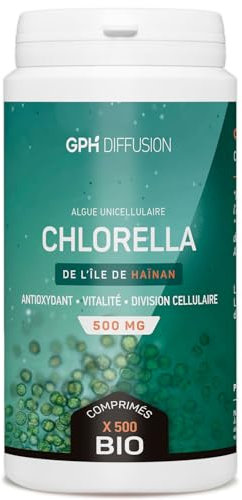 Chlorella BIO | 6000 mg/jour | Antioxydant, Vitalité | Sans Additif | 500 Comprimés | GPH Diffusion