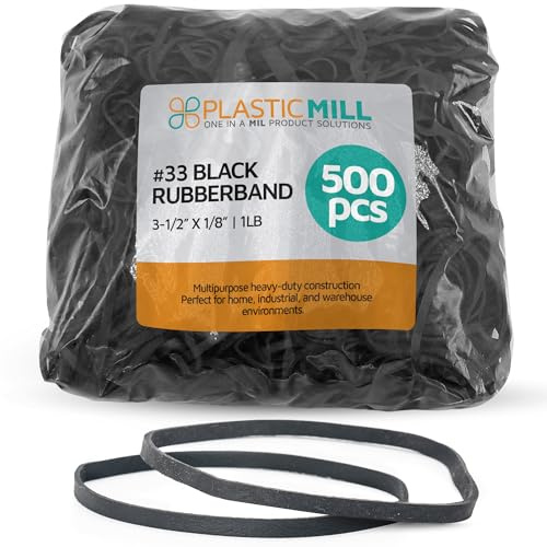 PlasticMill Black Rubber Bands Size 33 (3 1/2 x 1/8) - #33 Rubber Bands Office Supplies - Strong, Elastic Bands for Crafts, Balloon Garland, Cash, File Folders (500-Pack)