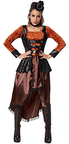 dressforfun 900488 – Damdräkt steampunk prinsessa, lång klänning med volanger (XXL | nr 302324)