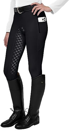 FitsT4 Sports Women's Full Seat Riding Tights Active Silicon Grip Horse Riding Tights Equestrian Breeches Black Size L