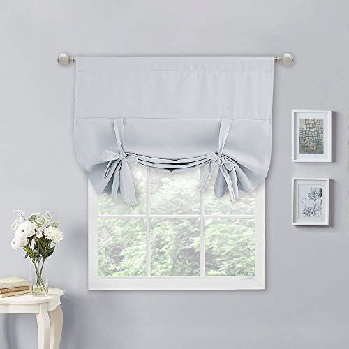 NICETOWN Tende da cucina lunghe 137 cm – oscuranti, tende a palloncino per il bagno con nodo (bianco grigiastro, 1 pannello, 101 larghezza x 137 cm lunghezza)
