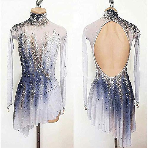 SHANGN Figure Skating Dress Girls Handmade Women Roller Skate Dress Competition Costume Figure Skating Clothing Long Sleeved,White-S