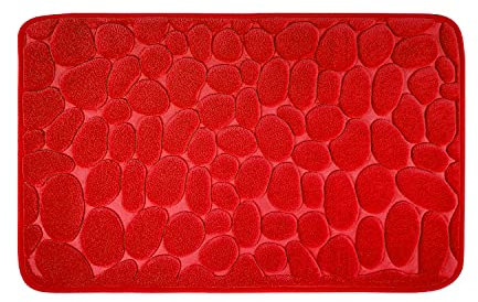 WohnDirect Badezimmerteppich mit Memory Foam - Rutschfester Badteppich - Badematte waschbar & schnelltrocknend auch ideal als Duschvorleger - Badvorleger 60 x 100 cm - Rot