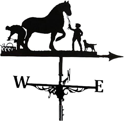 Fenteer Weathervane 29.5 Weather Vane Retro Farm Scene Weathervane Professional Measuring Tools Patio Yard Decoration, Horse