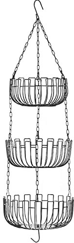 Bibest Panier À Fruits À Suspendre en Métal Corbeille À Fruits Suspendue en 3 Étages Panier À Suspendre en Fil Métallique avec Une Chaîne pour Fruits Légumes Et Fleurs