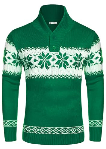 COOFANDY Mens Christmas Sweaters Knit Holiday Sweater Casual Snowflake Xmas Knitwear Green XL