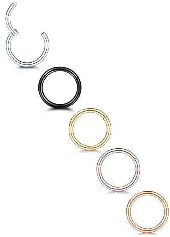 Xpircn 20G 8mm Nose Rings Hoops for Women Men Stainless Steel Hinged Segment Rings Hoops Nose Clicker Ring Tragus Helix Cartilage Daith Rook Earring Piercing Jewelry
