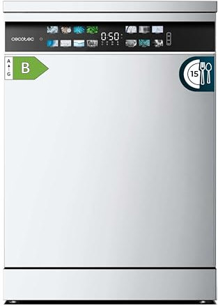 Cecotec Lave-vaisselle 60cm Bolero Aguazero 6700 B Lave-vaisselle blanc, 15 couverts, Classe B, Moteur Inverter Plus, O2 Dry, Lavage Double Zone, Plateau Ajustable, Turbo Dry+ et Demi-charge.