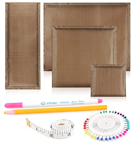 Wärmepresskissen, 9 Stück, 4 Größen, Teflon-Kissen mit Größentabelle 1 Lineal, Nähen Stoffstifte, verblasster Stift, Sublimationsdruck für Siebdruck (Gelb)