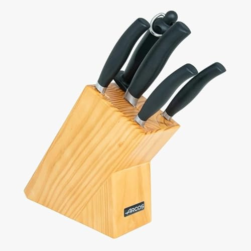 Arcos Serie Clara – 4-teiliges Küchenmesser-Set (Küchenmesser + Chef + Panero + Gemüse) + 1 Chaira – Edelstahl geschmiedet – Griff aus Polypropylen – Schwarz