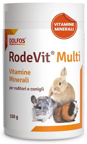 RodeVit Multivitaminico per Roditori - Integratore con Vitamine Aminoacidi Micro e Macronutrienti - Ideale per Reintegrare Minerali e Vitamine di Conigli, Cavie, Criceti e Ratti - Formato 150 gr
