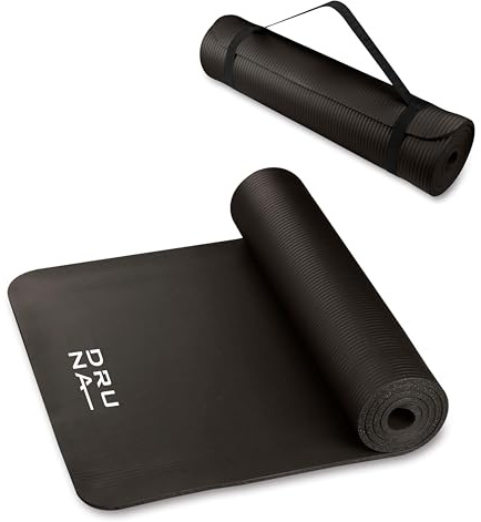 DRUNA Tapis de Yoga NBR | Tapis de Fitness Antidérapant pour Yoga, Pilates & Entraînement | Matelas de Sport Polyvalent | Épaisseur 1 cm ou 1,5 cm | Confortable & Résistant (Schwarz, 15 mm)