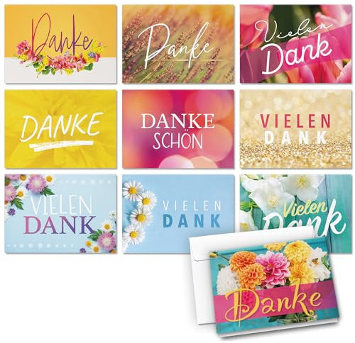 10 Dankeskarten Mix Danke Karte Set - Blumen Fotos 2 - Klappkarten mit Briefumschlägen Dankeschön Danke sagen