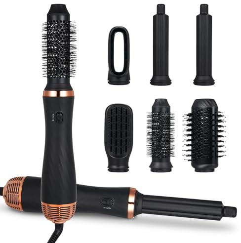 AirStyler 6 in 1 Spazzola Asciugacapelli Multifunzione, ioni negativi spazzola ad aria calda, Arricciacapelli, Piastra con 6 Accessori, 3 Temperature, per Asciugatura Raddrizzamento Stampaggio Volume
