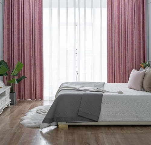 Daesar Verdunkelungsvorhänge mit Ösen 2er Set, Gardinen Blickdicht Rosa Vintage mit Geometrie Muster 137x244CM Schiebevorhänge Vorhang Schlafzimmer Wohnzimmer
