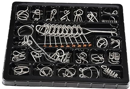 Alasum 25 Pcs Brain Puzzle Buckle 3D Unlock Interlock Metal Wire Puzzles Ring Set IQ Game Board for Kids Adults Student