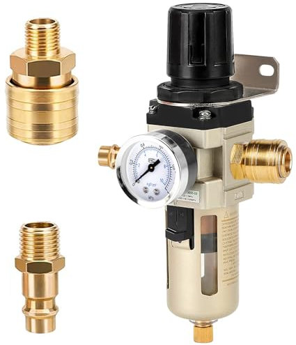 Asfrode Réducteur de pression - Séparateur d'eau - 3/8 - Unité d'entretien - Réducteur de pression - Compresseur - Filtre à air comprimé - Séparateur d'eau - Raccords rapides et manomètre allemands