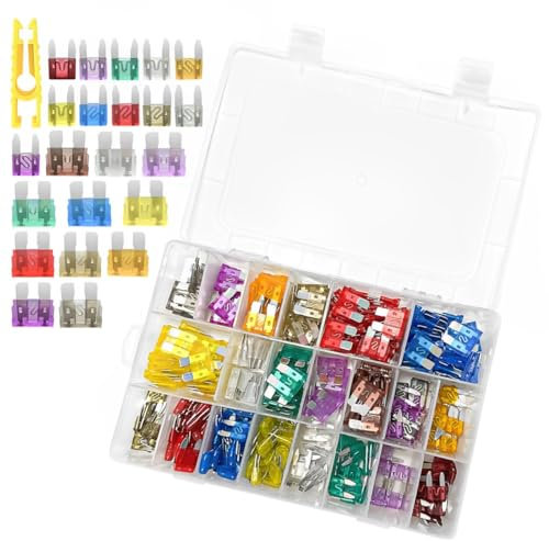 Xpieoyrm 300Pcs Kfz Sicherung set,150 Standard Sicherungen + 150 Mini Sicherungen+1 Sicherungszieher,Flachsicherung Kfz,2A 3A 5A 7.5A 10A 15A 20A 25A 30A 35A 40A Stecksicherung für Auto Motorrad
